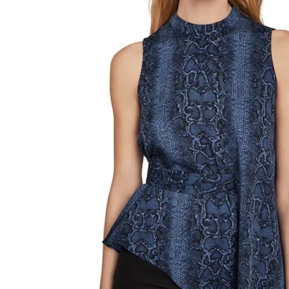 New Bcbgmaxazria Blue Python Draped Asymmetric Mo… - image 3